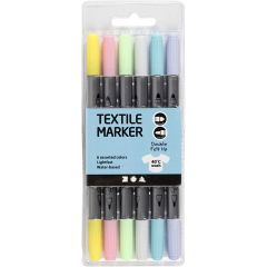 Textielstiften, lijndikte: 2,3+3,6 mm, pastelkleuren, 6stuks (34829)