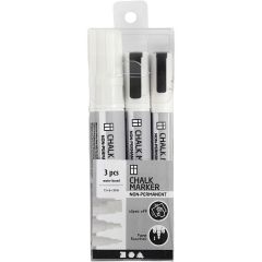 Chalk markers 3 stuks, lijndikte 3+6+15mm wit (37388)