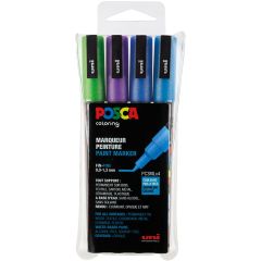 Uni Posca Verfmarker - lijndikte: 0,9-1,3 mm - PC-3M - Glitter Koud - Set van 4
